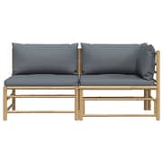 Vidaxl 2 Piece Garden Lounge Set With Dark Grey Cushions Bamboo