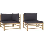 Vidaxl 2 Piece Garden Lounge Set With Dark Grey Cushions Bamboo