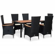 Vidaxl 7 Piece Outdoor Dining Set Poly Rattan Acacia Wood Black