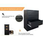 Mahmayi Godrej Oem 4 Drawer Lateral Steel Filing Cabinet With Lock Beige Horizontal File Cabinet With File Cabinet With Drawers For Office Home (Black)