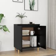 Vidaxl Sideboard With Solid Wood Legs Black 60x35x70 Cm Chipboard