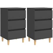 Vidaxl Bed Cabinets With Solid Wood Legs 2 Pcs Grey 40x35x69 Cm