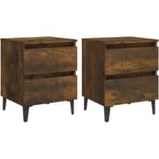 Vidaxl Bed Cabinets With Metal Legs 2 Pcs Smoked Oak 40x35x50 Cm