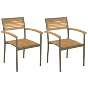 Vidaxl Stackable Outdoor Chairs 2 Pcs Solid Acacia Wood And Steel