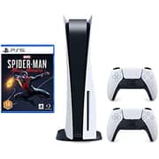 Sony PlayStation 5 Disc Console Standard Edition White With Extra Dualsense Controller White And Ps5 Spiderman Miles Morales Game