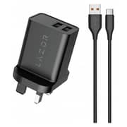 Lazor Dual Port Charger Black with USB-C Cable Black