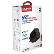 Promate 65W Dual Port Wall Charging Adapter Black