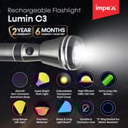Impex Rechargeable Led Flashlight Lumin C3 3SC 3000mah