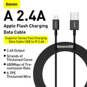 باسوس سلسلة سوبيريور كابل بيانات شحن سريع من USB إلى Ip 2.4a 1 متر أسود