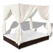 Vidaxl Outdoor Lounge Bed With Curtains Poly Rattan Brown