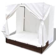 Vidaxl Outdoor Lounge Bed With Curtains Poly Rattan Brown