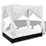 Vidaxl Outdoor Lounge Bed With Curtains Poly Rattan Black