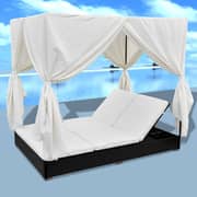 Vidaxl Outdoor Lounge Bed With Curtains Poly Rattan Black