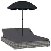Vidaxl Outdoor Lounge Bed With Umbrella Poly Rattan Grey