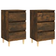 Vidaxl Bed Cabinets With Solid Wood Legs 2 Pcs Smoked Oak 40x35x69 Cm