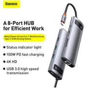 باسيوس 8 في 1 متعدد الوظائف من النوع C منفذ محول قاعدة شحن مع 4K HDMI CAHUB-CV0G رمادي / أسود