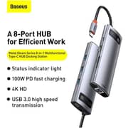 باسيوس 8 في 1 متعدد الوظائف من النوع C منفذ محول قاعدة شحن مع 4K HDMI CAHUB-CV0G رمادي / أسود