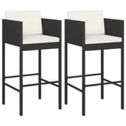 Vidaxl Bar Stools 2 Pcs With Cushions Black Poly Rattan