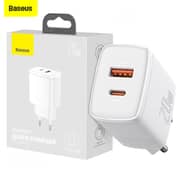 Baseus 20W USB C PD Fast Charger Dual Port Type-C Quick QC3.0 Wall Adapter EU Plug White