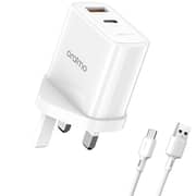 شاحن أورايمو ثنائي المنافذ أبيض مع كابل USB-C بطول 1  متر