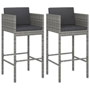 Vidaxl Bar Stools 2 Pcs With Cushions Grey Poly Rattan