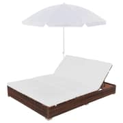 Vidaxl Outdoor Lounge Bed With Umbrella Poly Rattan Brown