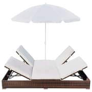 Vidaxl Outdoor Lounge Bed With Umbrella Poly Rattan Brown