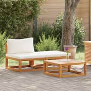 Vidaxl 3 Piece Garden Lounge Set With Cream Cushions Solid Acacia Wood