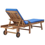 vidaXL Sun Lounger with Cushion Solid Teak Wood Blue