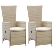 vidaXL Reclining Garden Chairs 2 pcs with Cushions Poly Rattan Beige
