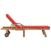 vidaXL Sun Lounger with Cushion Solid Teak Wood Red