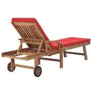 vidaXL Sun Lounger with Cushion Solid Teak Wood Red
