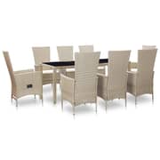 vidaXL 9 Piece Outdoor Dining Set with Cushions Poly Rattan Beige
