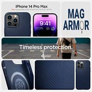 Spigen Mag Armor (MagFit) compatible with Magsafe designed for iPhone 14 Pro Max case cover (2022) - Navy Blue
