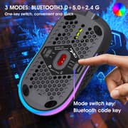HXSJ T90 Three Mode Wireless Mouse BT 3.0 + 5.0 + 2.4G Wireless Charging Mouse RGB Lighting with Adjustable DPI Black