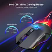 HXSJ A866 USB 6400dpi Four-speed Adjustable RGB Light-emitting Wired Game Optical Mouse, Cable Length: 1.5m