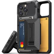 VRS Design Damda Glide Hybrid designed for iPhone 14 Pro MAX case cover wallet [Semi Automatic] slider Credit card holder Slot [3-4 cards] & Kickstand - Black Groove