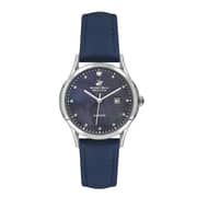 Beverly Hills Polo Club, BP3227C.399, Women's Analog Watch, Black Mother of Pearl Dial Blue Leather Strap