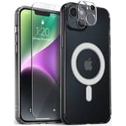 VRS Design Crystal Mixx Magnetic designed for iPhone 14 case cover compatible with MagSafe with Tempered Glass Screen Protector and Camera Lens Protector - Clear