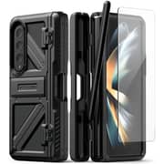 VRS Design Terra Guard Ultimate S [S-Pen Compartment in Hinge Protection] designed for Samsung Galaxy Z Fold 4 case cover (2022) with Kickstand & Screen Protector- Matte Black (S-Pen NOT included)