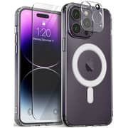 VRS Design Crystal Mixx Magnetic designed for iPhone 14 Pro MAX case cover compatible with MagSafe with Tempered Glass Screen Protector and Camera Lens Protector - Clear