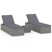 vidaXL 3 Piece Garden Sun Loungers with Tea Table Poly Rattan Grey