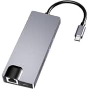 Glassology 8-in-1 USB-C Hub - HDMI, VGA, PD, 2×USB 3.0, SD, TF, Ethernet 1000Mbps - Grey
