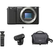 Sony Alpha ZV-E10 APS-C Mirrorless Camera Body Black - ILCEZVE10LB + GP-VPT2BT Grip + ECMG1 Mic + LCSU21 Carry Case