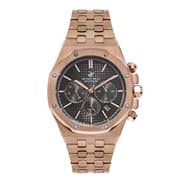 Beverly Hills Polo Club, BP3051X.450, Mens Analog Watch, Charcoal Grey Dial Multi-Function 3 Hands Stainless Steel Rose Gold Strap