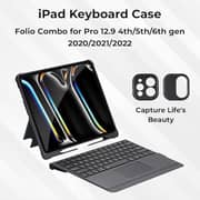 iPad Pro 12.9 3rd 4th 5th gen 2018/2020/2021 iPad Keyboard Folio Combo with Detachable Keyboard Trackpad and Smart Connector English & Arabic with Screen Protector in Elegant Black