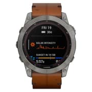 Garmin 010-02541-19 Fenix 7X Sapphire Solar Smart Watch Titanium with Chestnut Leather Band