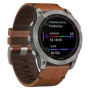 Garmin 010-02541-19 Fenix 7X Sapphire Solar Smart Watch Titanium with Chestnut Leather Band