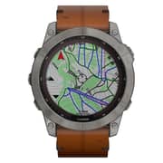 Garmin 010-02541-19 Fenix 7X Sapphire Solar Smart Watch Titanium with Chestnut Leather Band