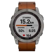 Garmin 010-02541-19 Fenix 7X Sapphire Solar Smart Watch Titanium with Chestnut Leather Band